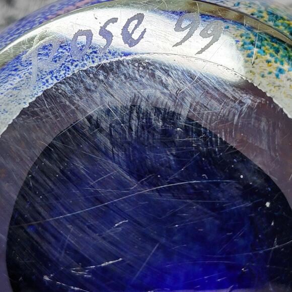 VTG Earl O James Paperweight 3" Blue Gold Flecks Handblown Art Glass Signed '99 - Picture 4 of 16